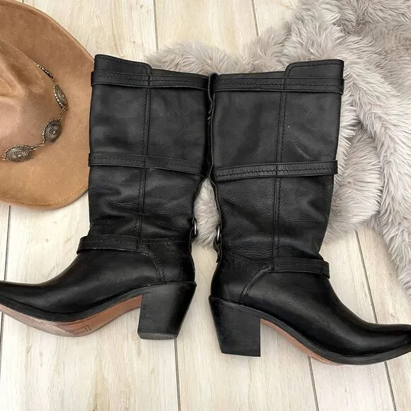 Frye Black Leather Boots | Size 8.5 | Classic Riding Moto Style