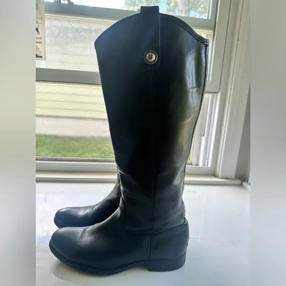 Frye Boots Melissa Button Leather Riding Boots-Style 77167-Black-Size 6