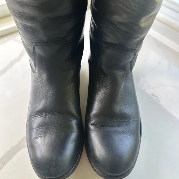 Frye Boots Melissa Button Leather Riding Boots-Style 77167-Black-Size 6