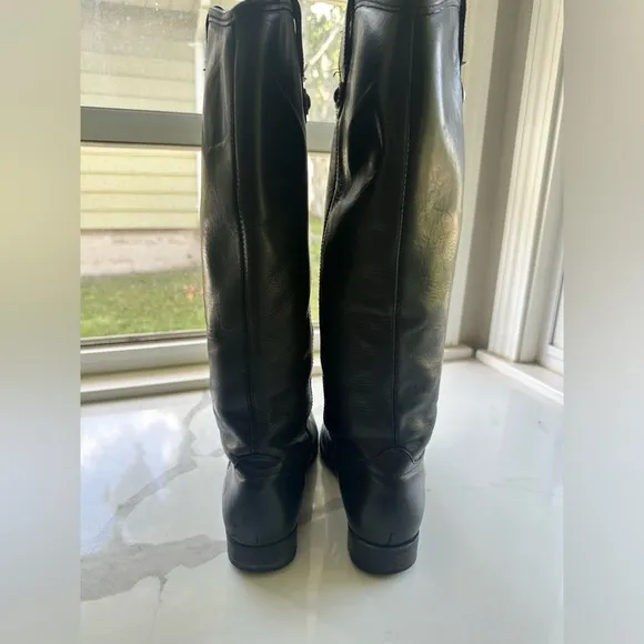Frye Boots Melissa Button Leather Riding Boots-Style 77167-Black-Size 6