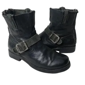 FRYE Boots VICKY ARTISAN Moto Combat Black Leather Suede Silver Buckles Size 8