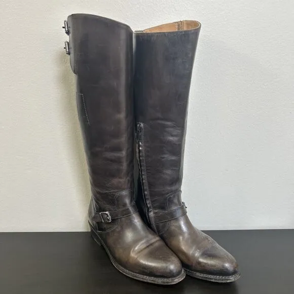 Frye Boots Women’s Size 7 Tall Riding Dark Brown Leather Style 77574 Spain READ