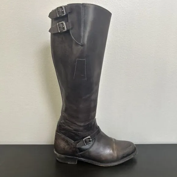 Frye Boots Women’s Size 7 Tall Riding Dark Brown Leather Style 77574 Spain READ
