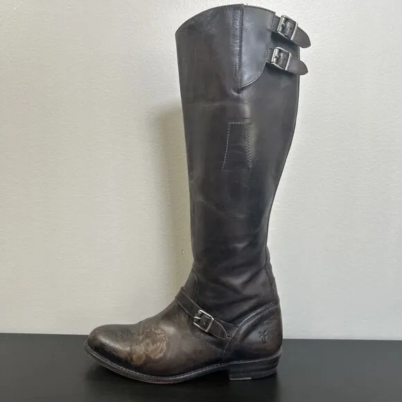 Frye Boots Women’s Size 7 Tall Riding Dark Brown Leather Style 77574 Spain READ