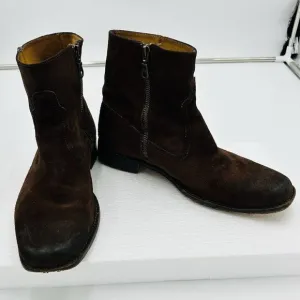 Frye Dark Brown Suede Leather Side-Zip Moto Boots Sz 8D Ankle Style 87717