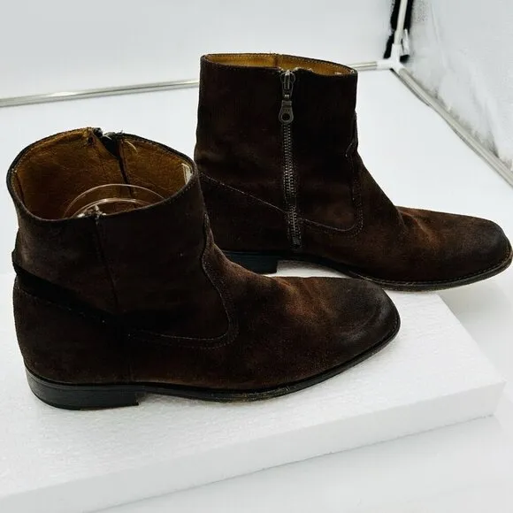Frye Dark Brown Suede Leather Side-Zip Moto Boots Sz 8D Ankle Style 87717