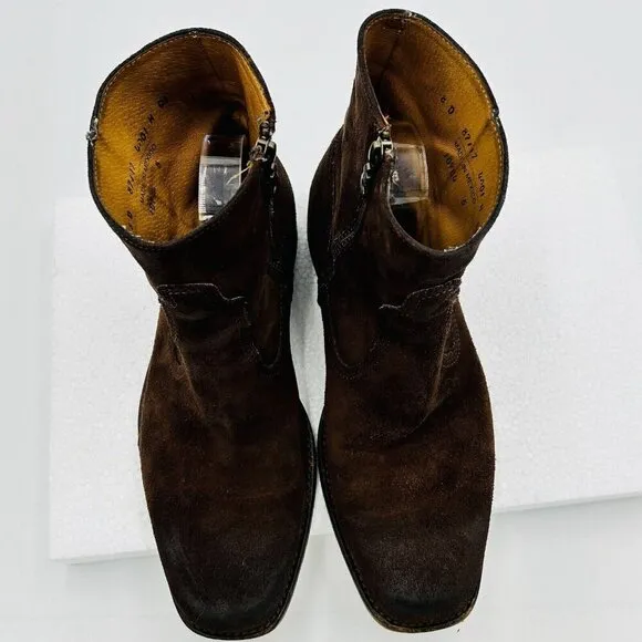 Frye Dark Brown Suede Leather Side-Zip Moto Boots Sz 8D Ankle Style 87717