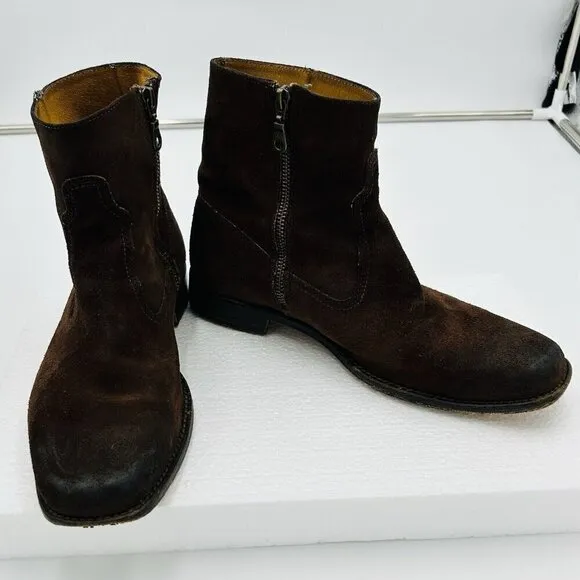 Frye Dark Brown Suede Leather Side-Zip Moto Boots Sz 8D Ankle Style 87717