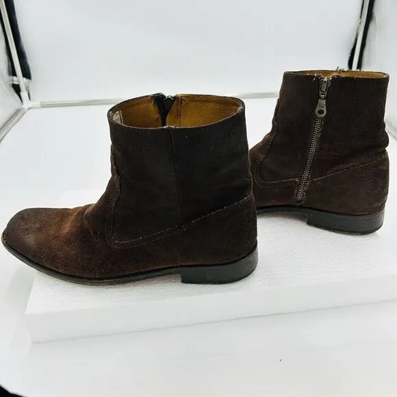 Frye Dark Brown Suede Leather Side-Zip Moto Boots Sz 8D Ankle Style 87717