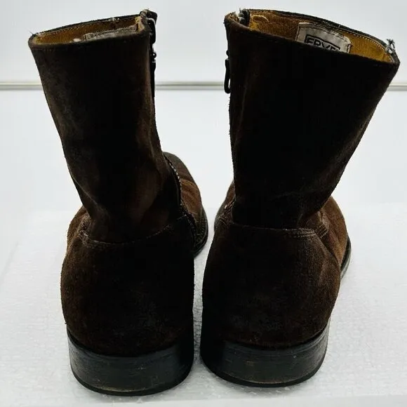 Frye Dark Brown Suede Leather Side-Zip Moto Boots Sz 8D Ankle Style 87717