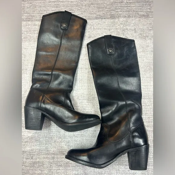 Frye Jackie Button Tall Black Oiled Leather Boots Women’s 7
