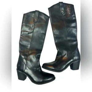 Frye Jackie Button Tall Black Oiled Leather Boots Women’s 7