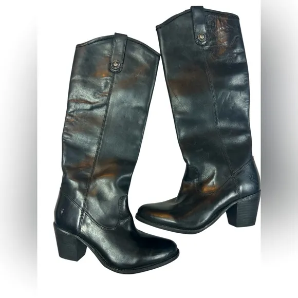 Frye Jackie Button Tall Black Oiled Leather Boots Women’s 7