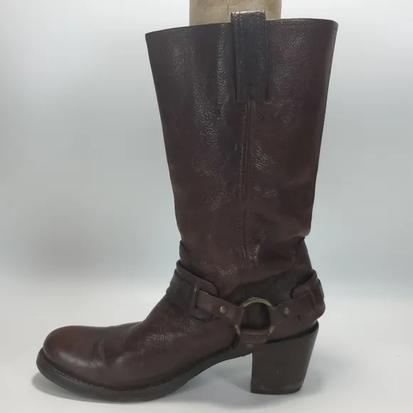 Frye Jane Brown Belted Harness Boots