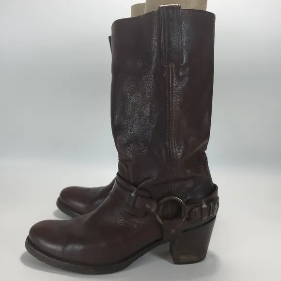 Frye Jane Brown Belted Harness Boots