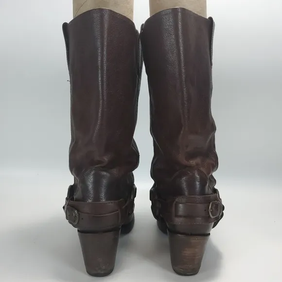 Frye Jane Brown Belted Harness Boots