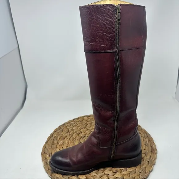 Frye Jayden Button Tall Riding Boots Burnt Red Leather Size 7 Women's