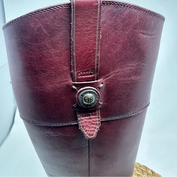 Frye Jayden Button Tall Riding Boots Burnt Red Leather Size 7 Women's