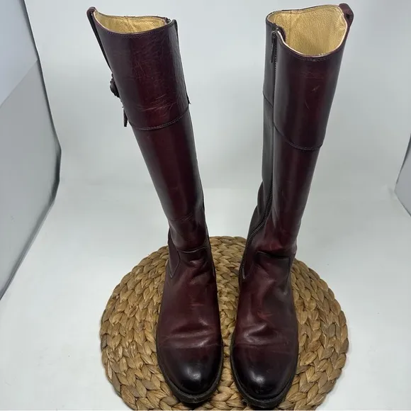 Frye Jayden Button Tall Riding Boots Burnt Red Leather Size 7 Women's