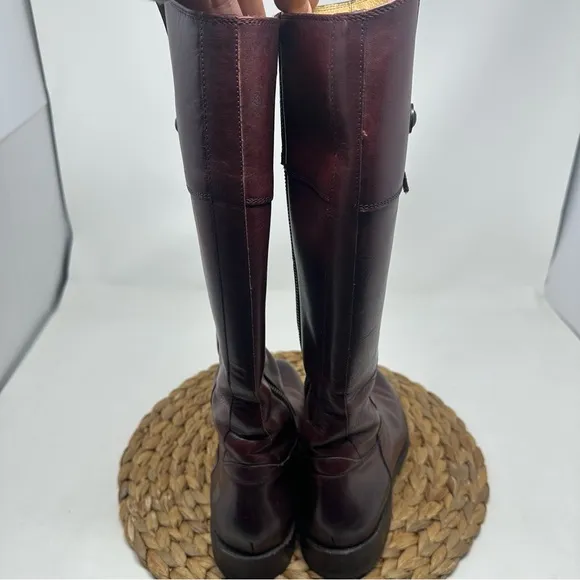 Frye Jayden Button Tall Riding Boots Burnt Red Leather Size 7 Women's