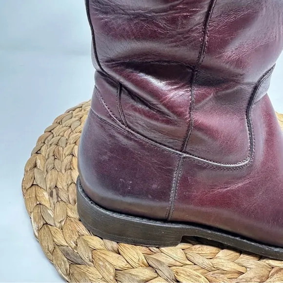 Frye Jayden Button Tall Riding Boots Burnt Red Leather Size 7 Women's