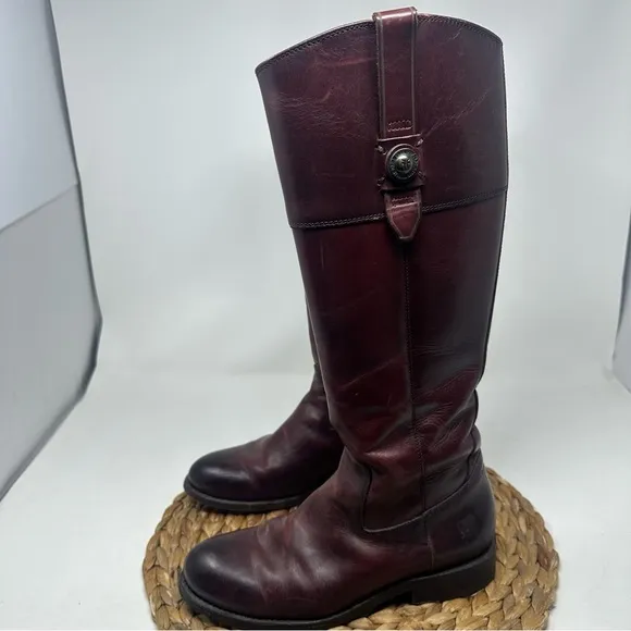 Frye Jayden Button Tall Riding Boots Burnt Red Leather Size 7 Women's