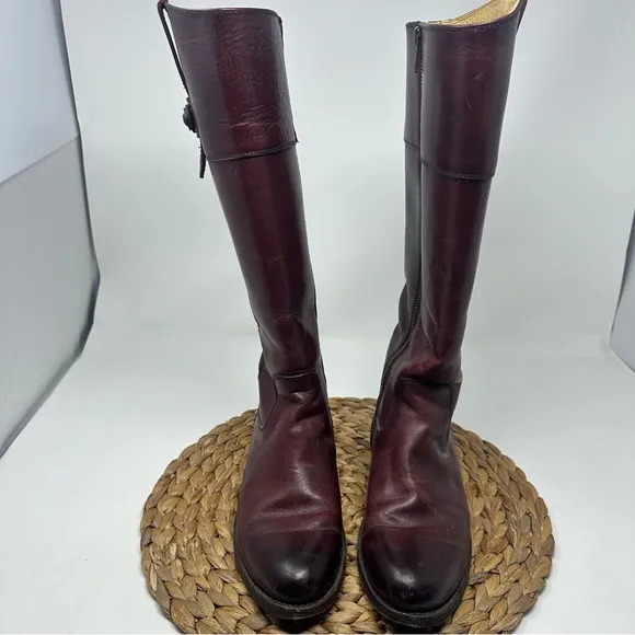 Frye Jayden Button Tall Riding Boots Burnt Red Leather Size 7 Women's