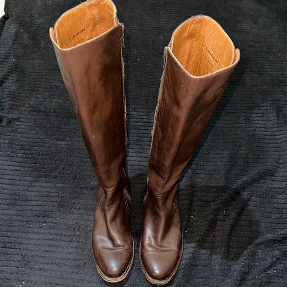 Frye Jordan Dark Brown Leather Strappy Knee High Riding Full Zip Boots Size 8 B