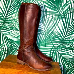 Frye Melissa Belted Brown Leather Riding Boots Women’s 6.5 B 3470500
