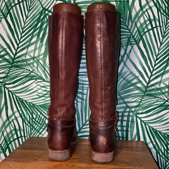 Frye Melissa Belted Brown Leather Riding Boots Women’s 6.5 B 3470500