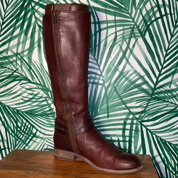 Frye Melissa Belted Brown Leather Riding Boots Women’s 6.5 B 3470500