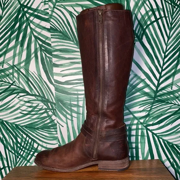 Frye Melissa Belted Brown Leather Riding Boots Women’s 6.5 B 3470500