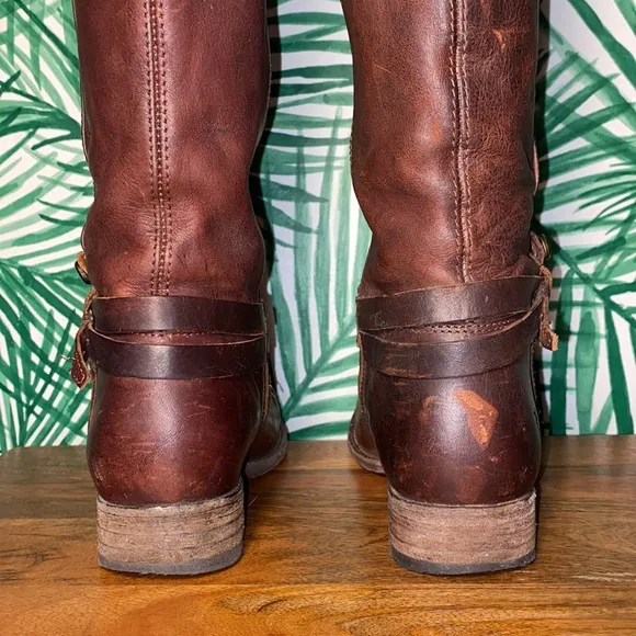 Frye Melissa Belted Brown Leather Riding Boots Women’s 6.5 B 3470500