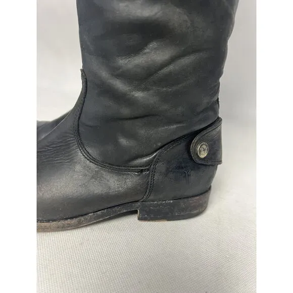 Frye Melissa Black Leather Tall Riding Boots Back Zip Size 5.5 Made In Mexico