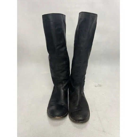 Frye Melissa Black Leather Tall Riding Boots Back Zip Size 5.5 Made In Mexico