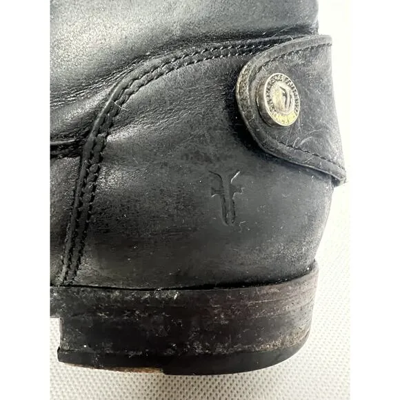 Frye Melissa Black Leather Tall Riding Boots Back Zip Size 5.5 Made In Mexico