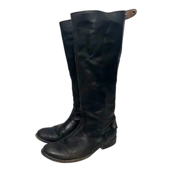 Frye Melissa Black Leather Tall Riding Boots Back Zip Size 5.5 Made In Mexico