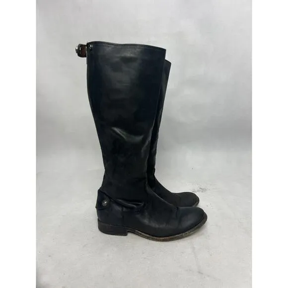 Frye Melissa Black Leather Tall Riding Boots Back Zip Size 5.5 Made In Mexico