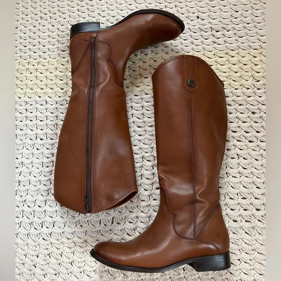 FRYE Melissa Brown Leather Riding Boots Full Zipper Size 8