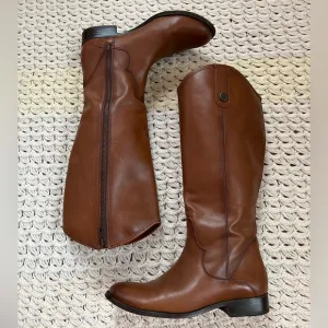 FRYE Melissa Brown Leather Riding Boots Full Zipper Size 8