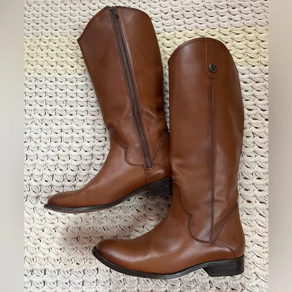 FRYE Melissa Brown Leather Riding Boots Full Zipper Size 8