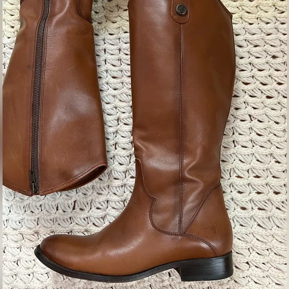 FRYE Melissa Brown Leather Riding Boots Full Zipper Size 8