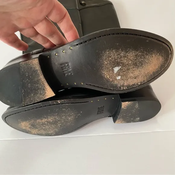 Frye Melissa Button inside zip black riding leather boots