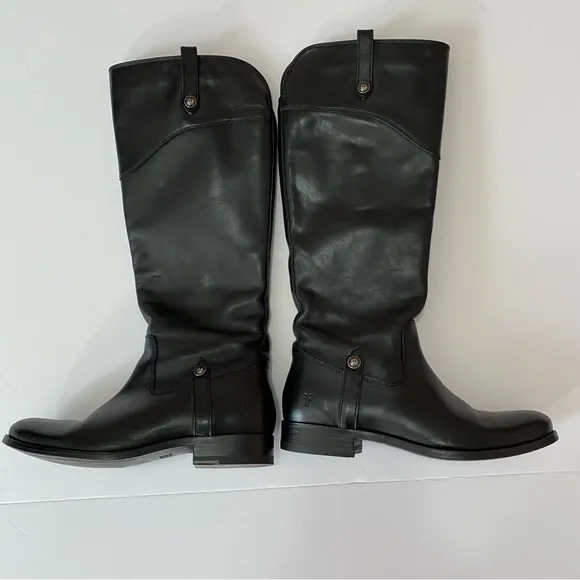 Frye Melissa Button inside zip black riding leather boots