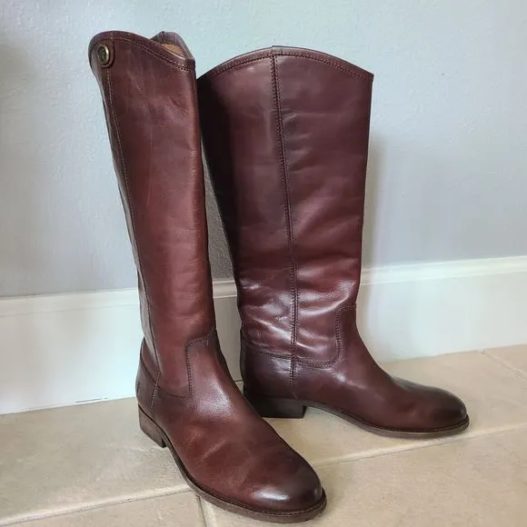 Frye Melissa Button Riding Boots Womens Cognac Brown Pull On 15&quot; Tall Size 6.5