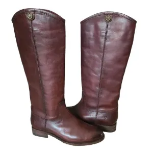 Frye Melissa Button Riding Boots Womens Cognac Brown Pull On 15&quot; Tall Size 6.5