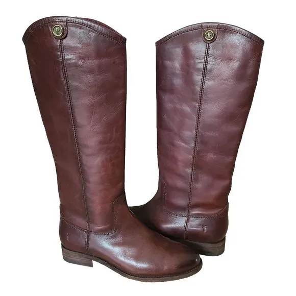 Frye Melissa Button Riding Boots Womens Cognac Brown Pull On 15&quot; Tall Size 6.5