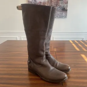 Frye Melissa Button Women's 6.5 B Tall Brown Leather Riding Boots 76430 Back Zip