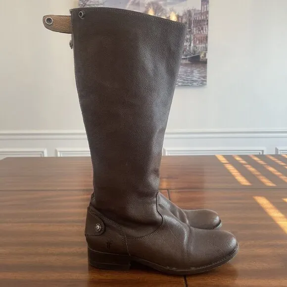 Frye Melissa Button Women's 6.5 B Tall Brown Leather Riding Boots 76430 Back Zip
