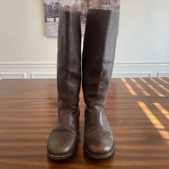 Frye Melissa Button Women's 6.5 B Tall Brown Leather Riding Boots 76430 Back Zip